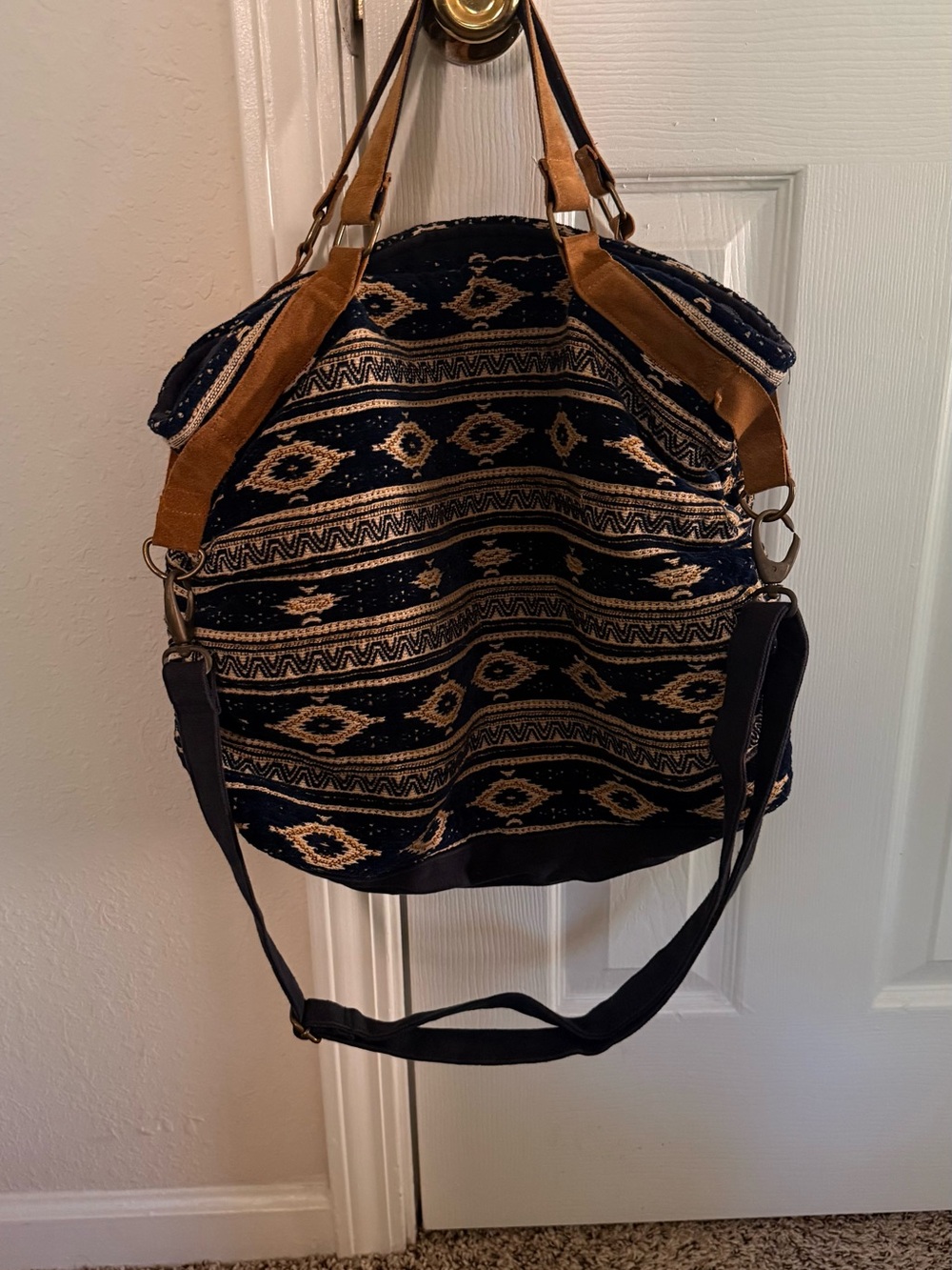 Boho Pattern Navy and Tan Weekend Tote Bag